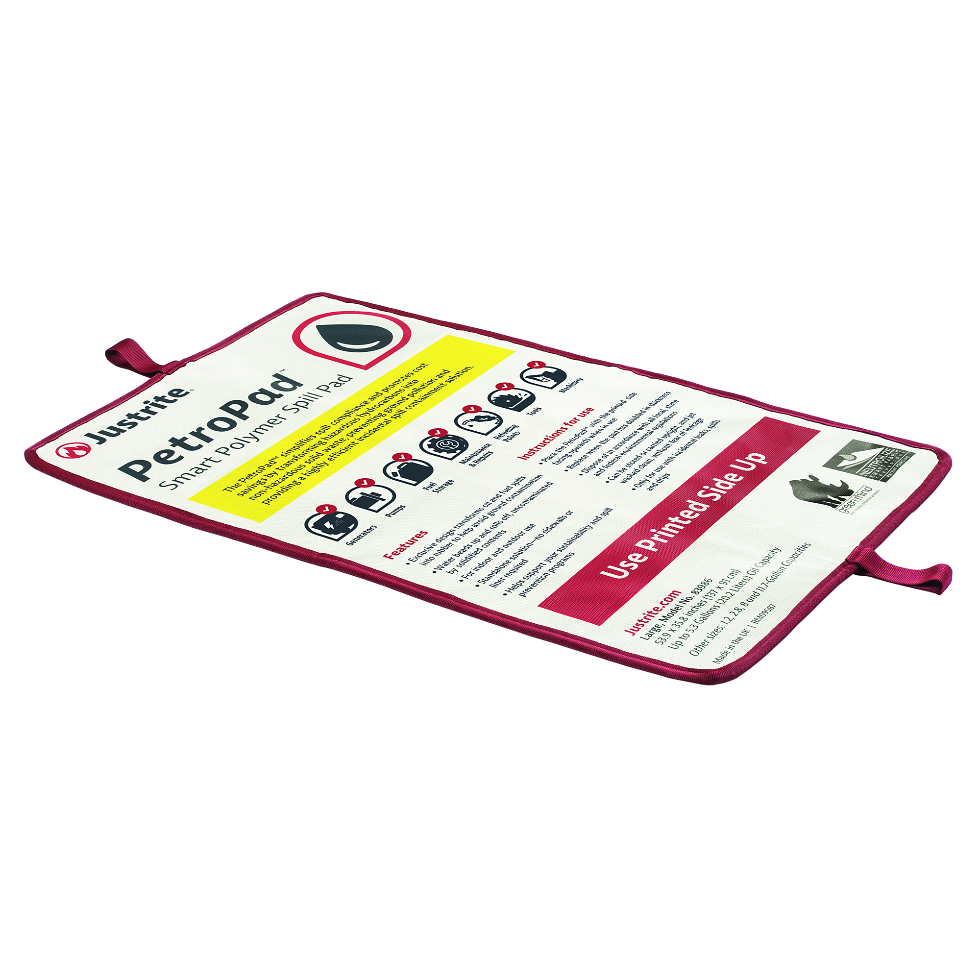 Justrite Absorbent Pads PetroPad with Smart Polymers — Large, Model# 83986